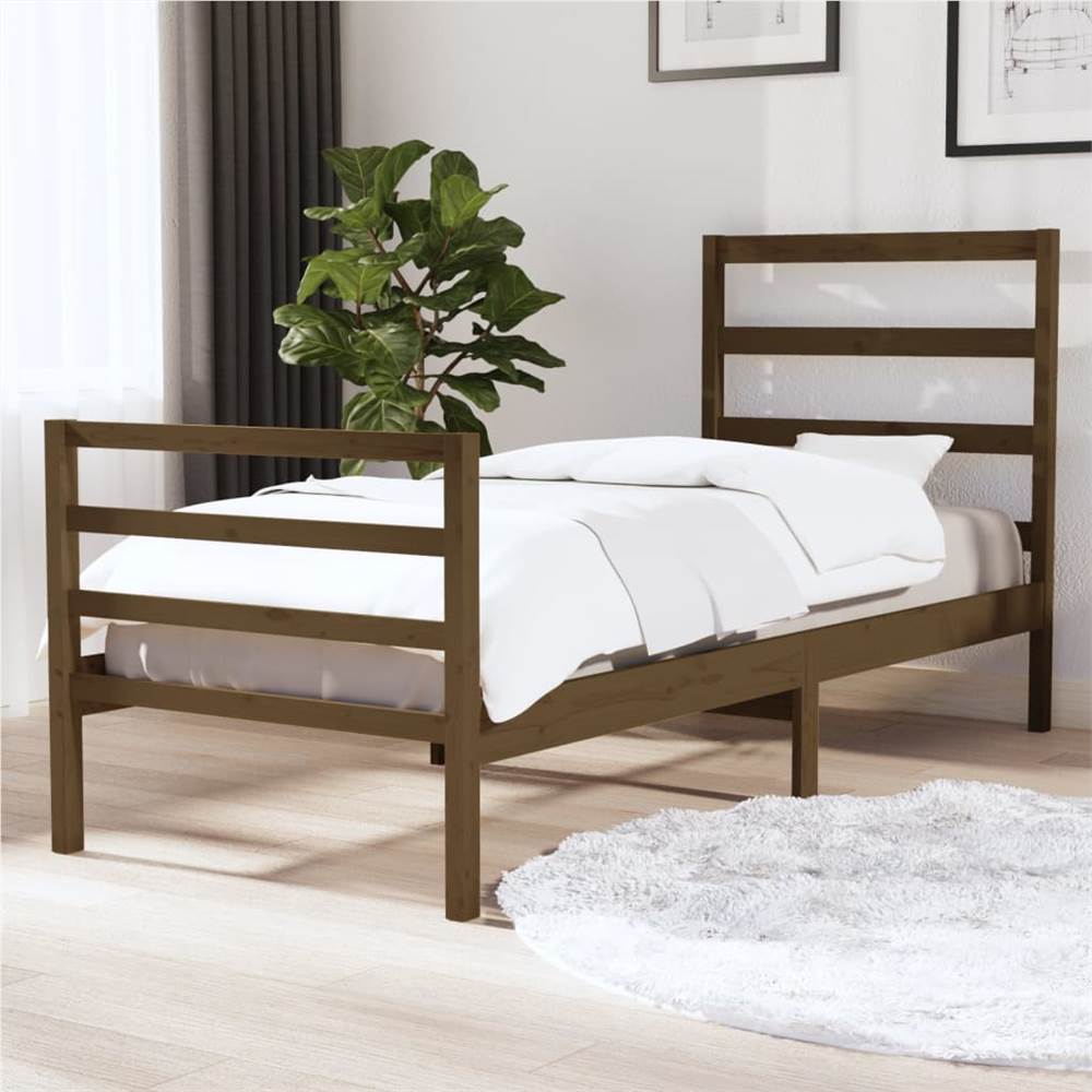 Bed Frame Honey Brown Solid Wood Pine 75x190cm 2FT6 Small Single