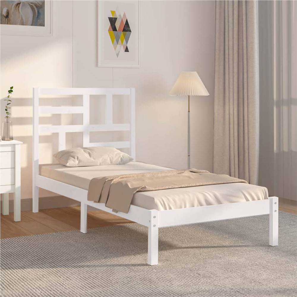 

Bed Frame White Solid Wood 75x190 cm 2FT6 Small Single