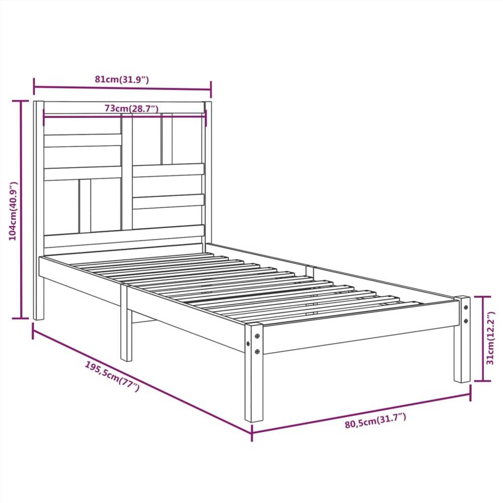 Bed Frame White Solid Wood 75x190 cm 2FT6 Small Single