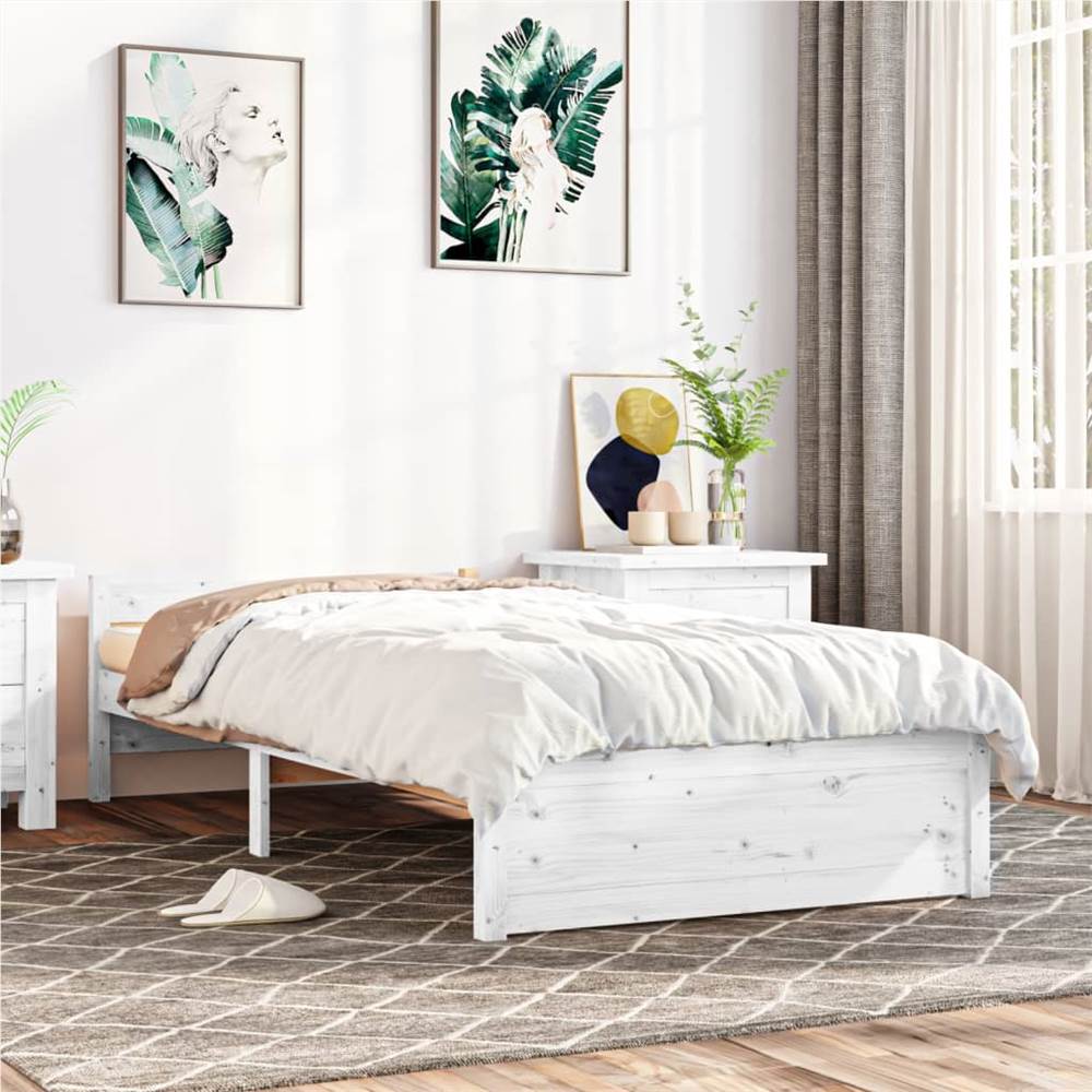 

Bed Frame White Solid Wood 90x200 cm
