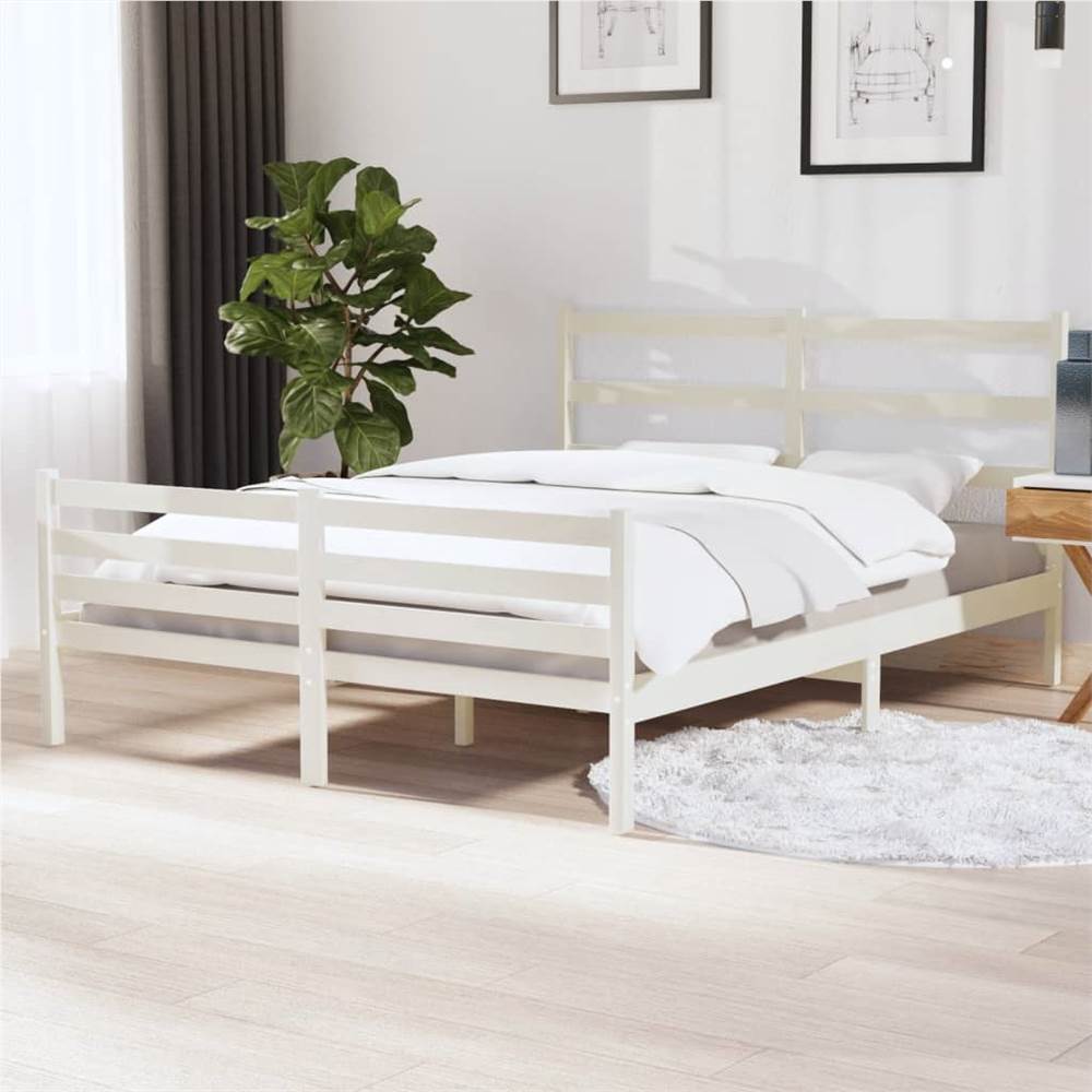 

Bed Frame White Solid Wood Pine 135x190 cm 4FT6 Double