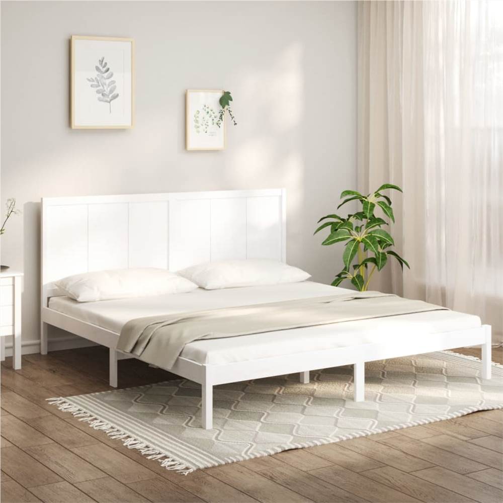 Bed Frame White Solid Wood Pine 200x200 cm