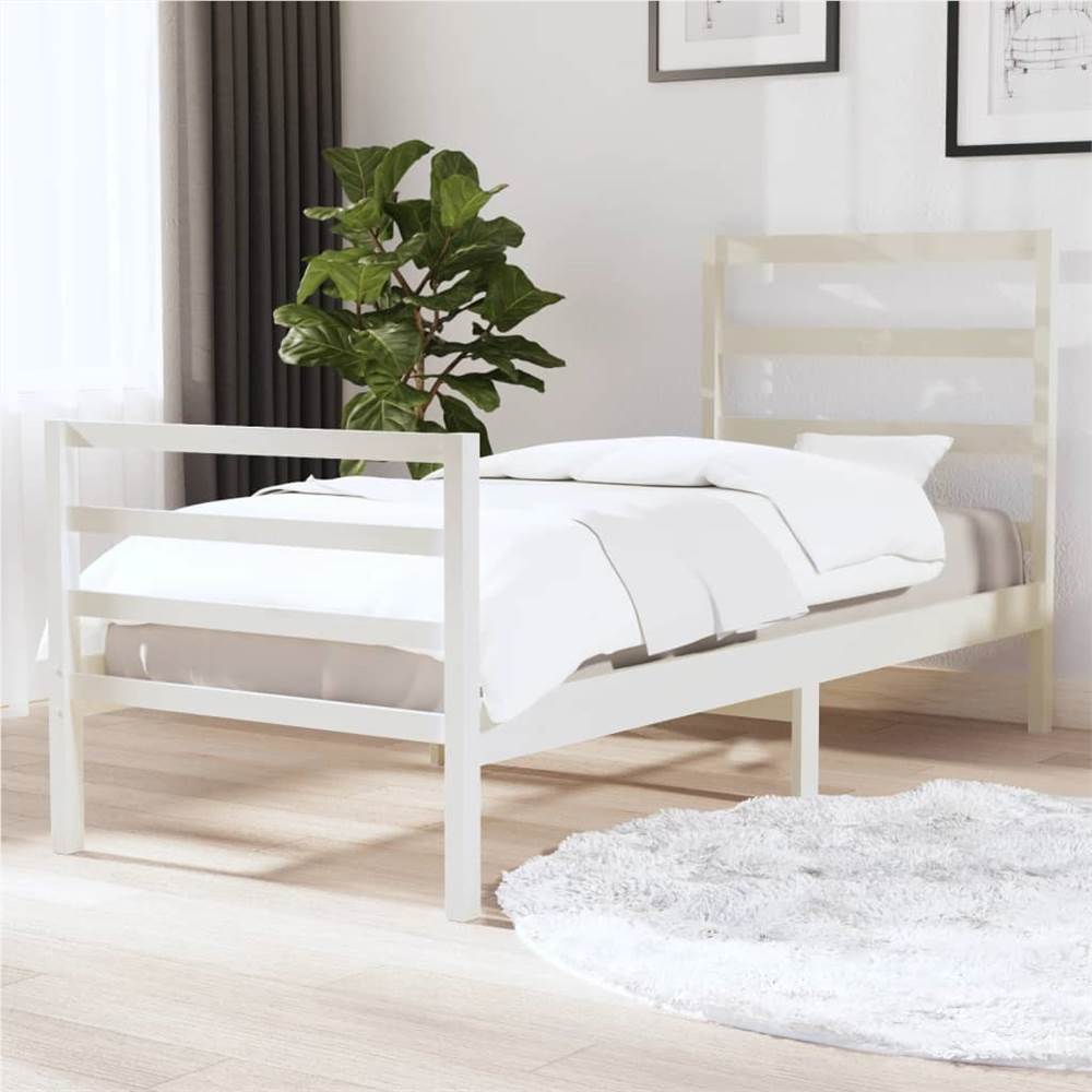 

Bed Frame White Solid Wood Pine 75x190 cm 2FT6 Small Single