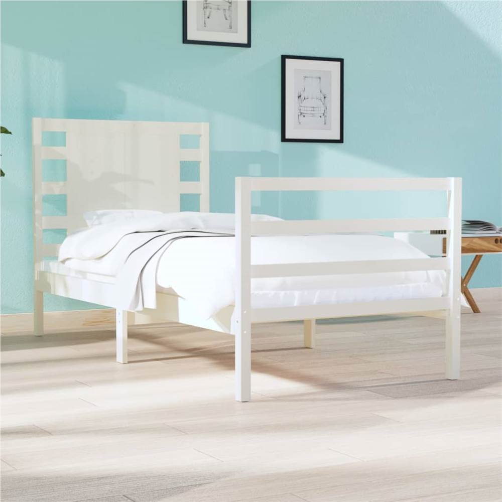 Bed Frame White Solid Wood Pine 75x190 cm 2FT6 Small Single