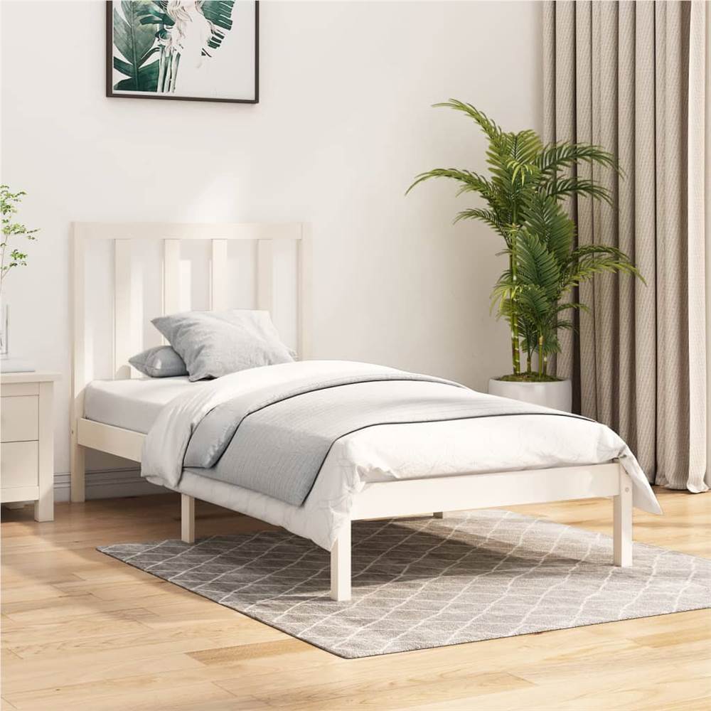 

Bed Frame White Solid Wood Pine 75x190 cm 2FT6 Small Single