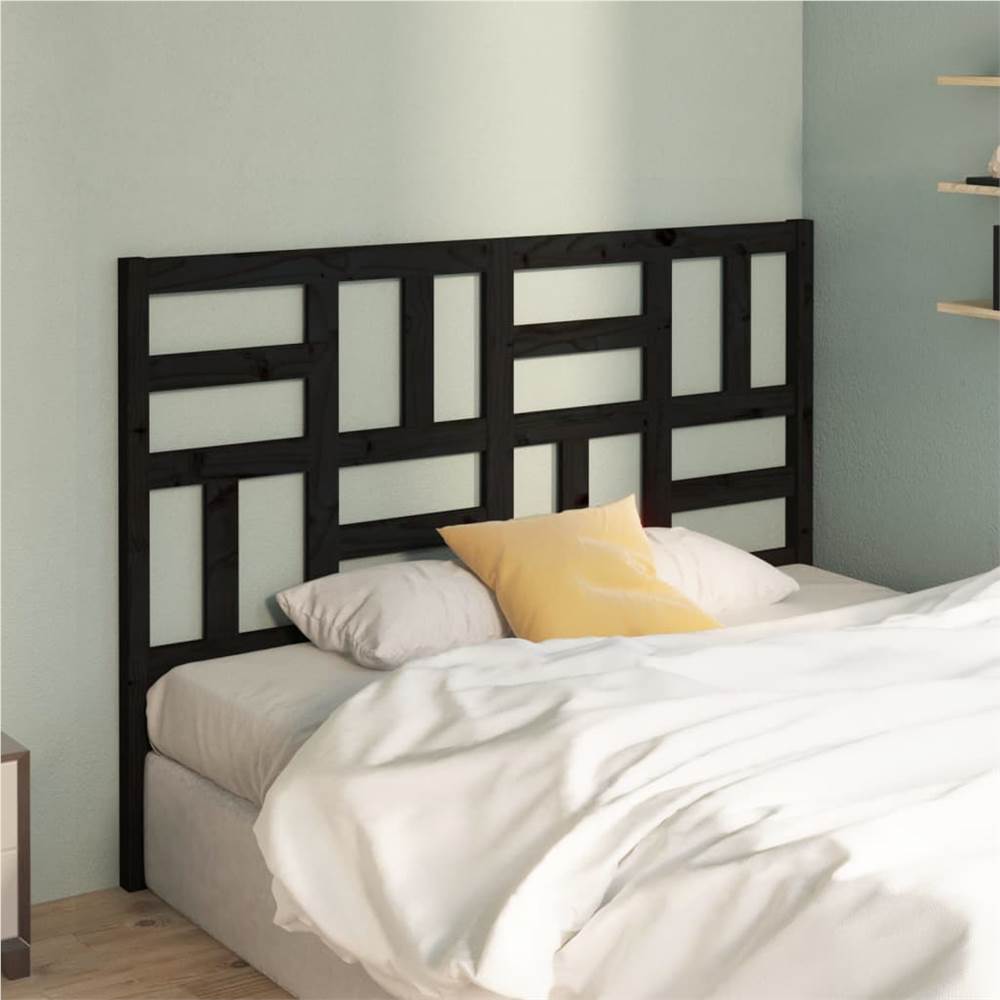 Bed Headboard Black 126x4x104 cm Solid Wood Pine