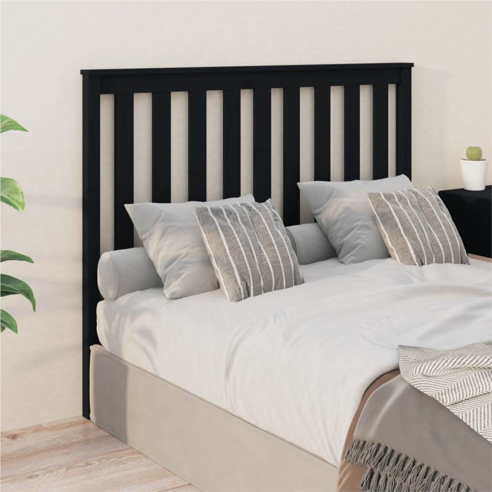 Bed Headboard Black 126x6x101 cm Solid Wood Pine