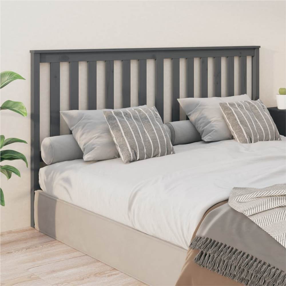 Bed Headboard Grey 186x6x101 cm Solid Wood Pine