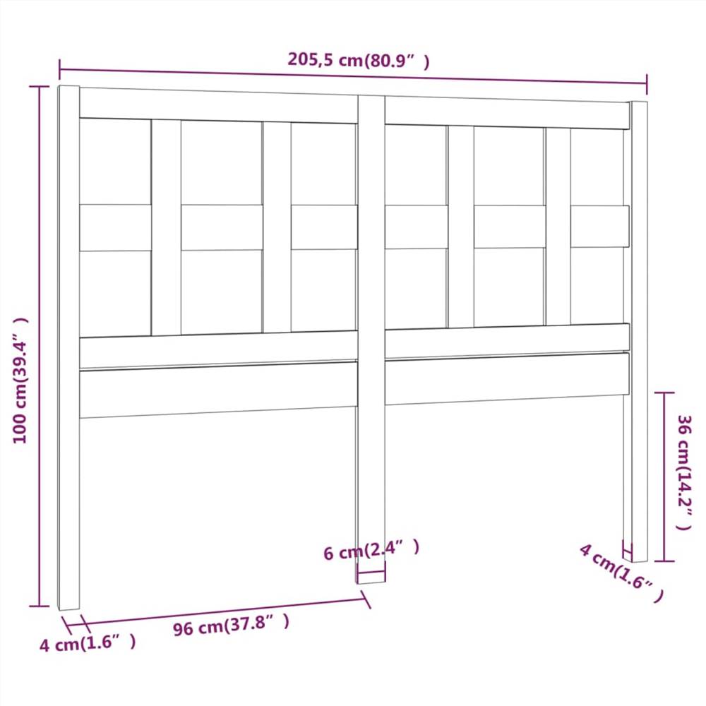 Bed Headboard Grey 205.5x4x100 cm Solid Wood Pine