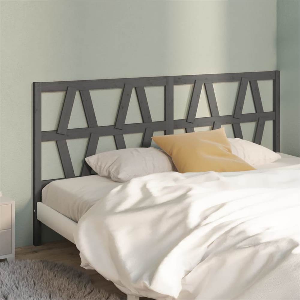 Bed Headboard Grey 206x4x100 cm Solid Wood Pine