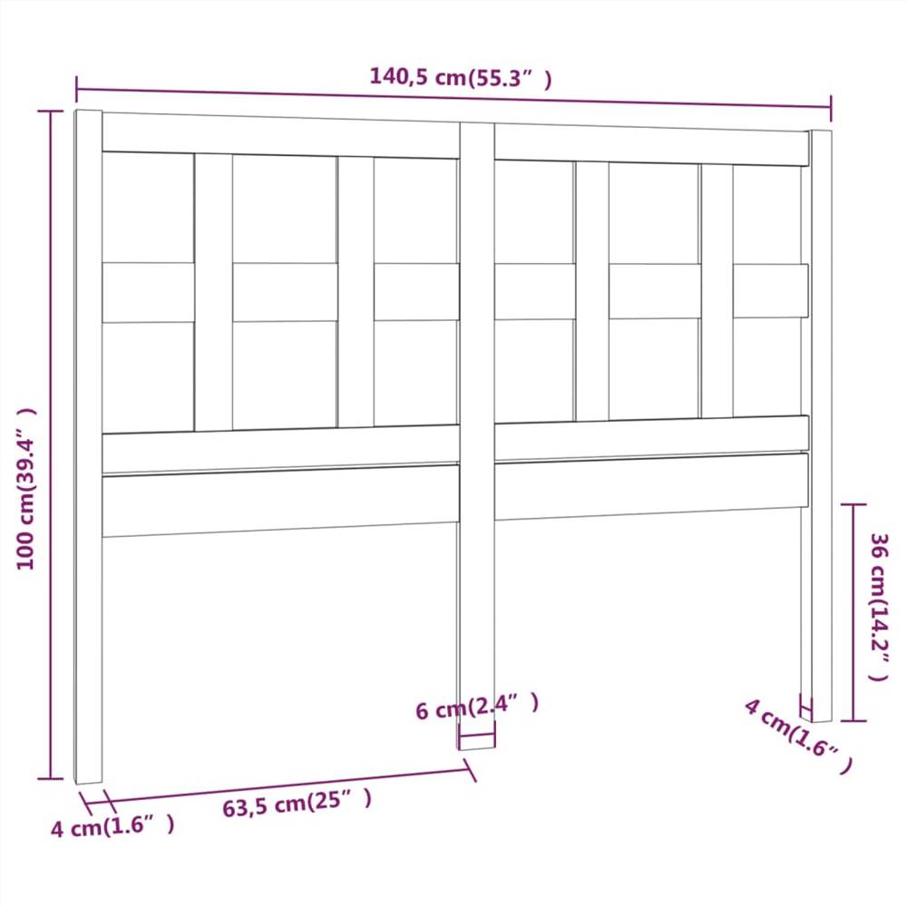 Bed Headboard White 140.5x4x100 cm Solid Wood Pine