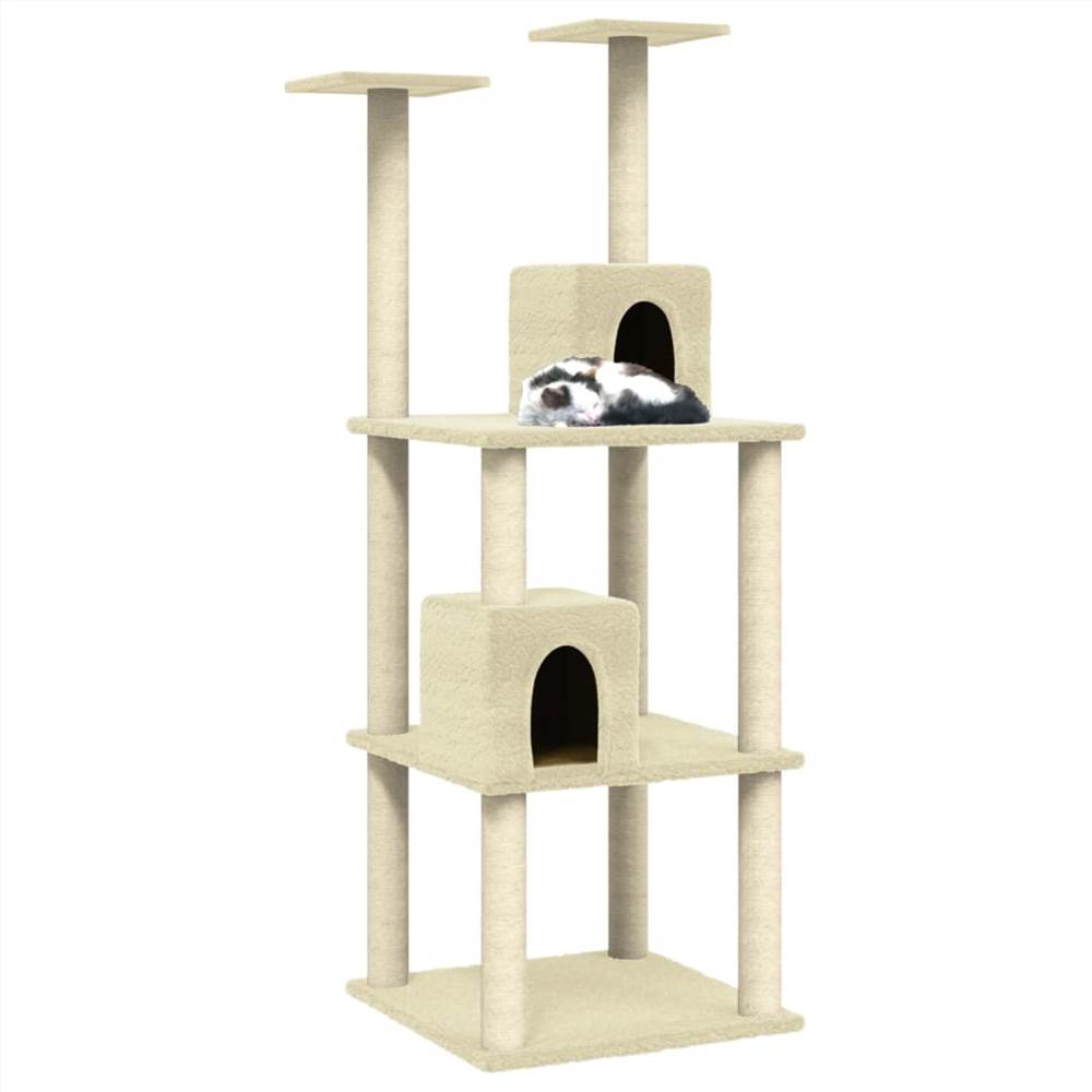 Cat Tree with Sisal Scratching Posts Cream 141 cm