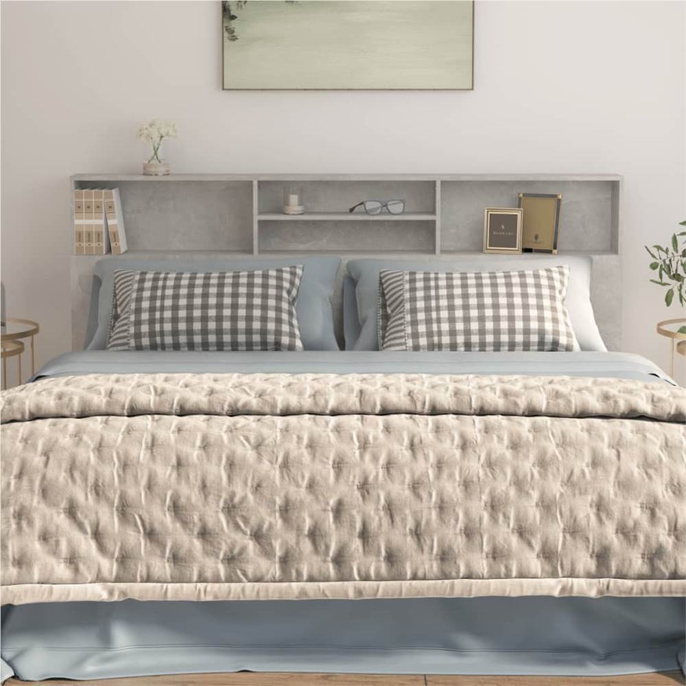 Headboard Cabinet Concrete Grey 200x19x103.5 cm