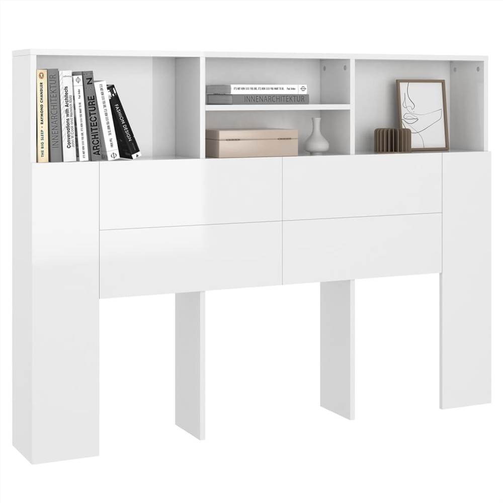 Headboard Cabinet High Gloss White 140x19x103.5 cm