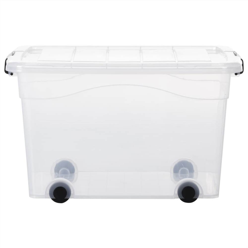 Storage Boxes with Wheels & Lids 2 pcs Transparent 60 L