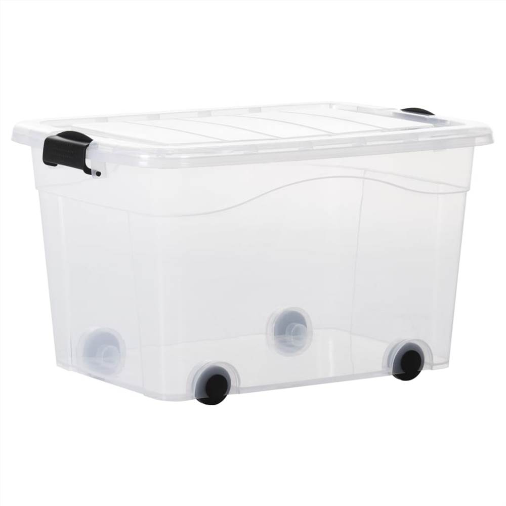 Storage Boxes with Wheels & Lids 2 pcs Transparent 60 L