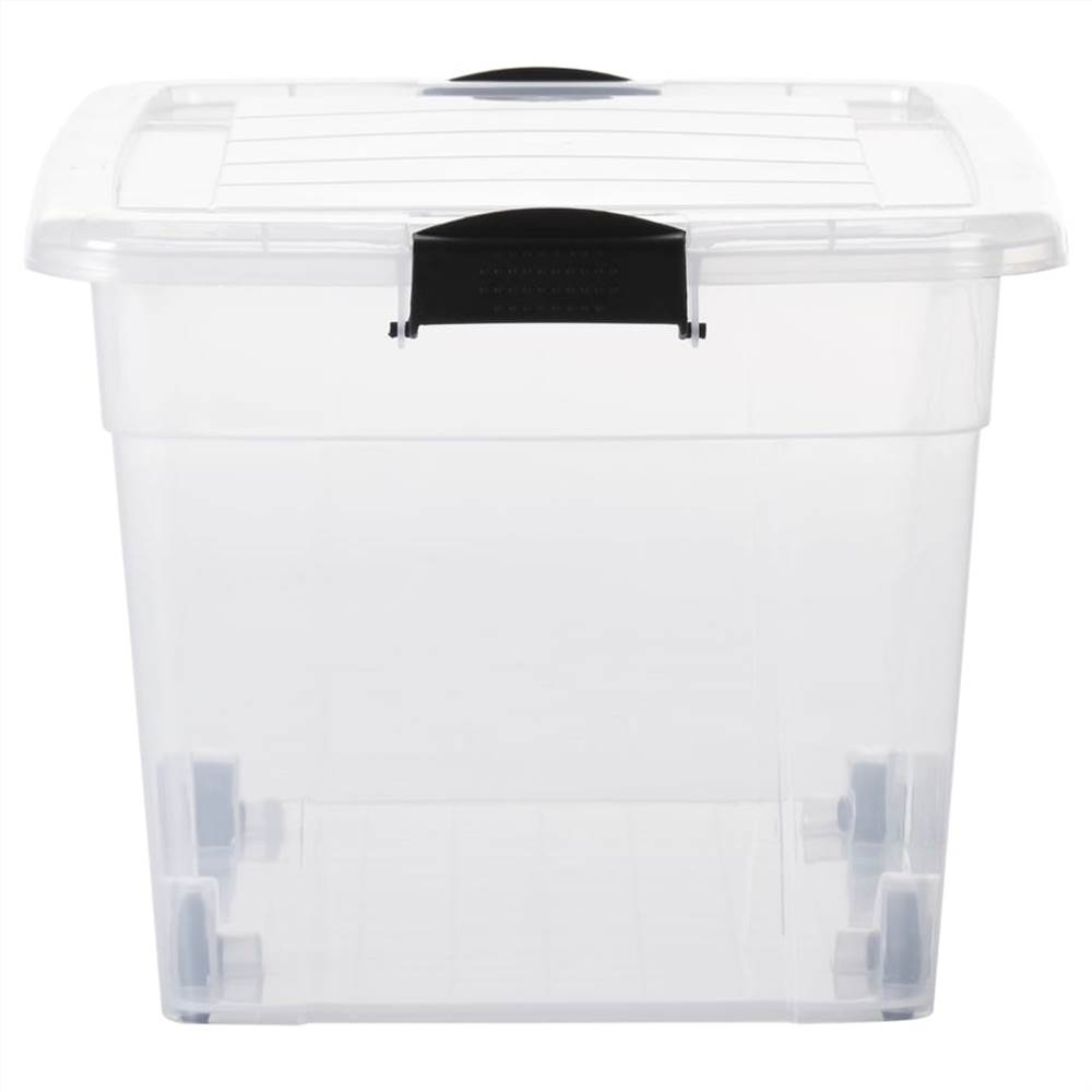 Storage Boxes with Wheels & Lids 2 pcs Transparent 60 L