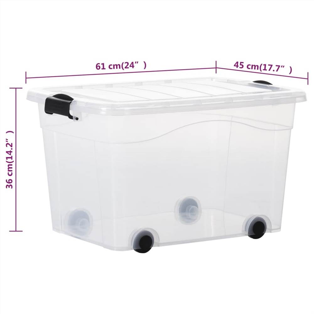 Storage Boxes with Wheels & Lids 2 pcs Transparent 60 L
