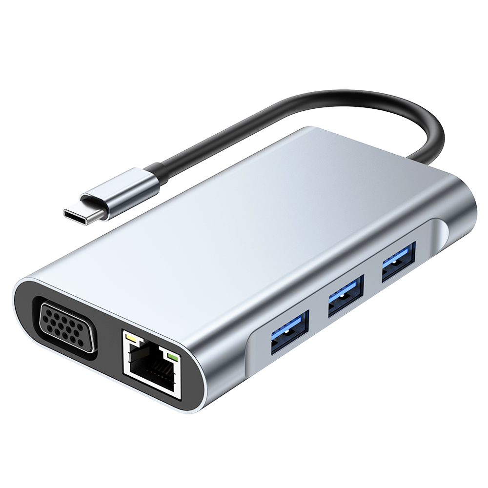 Type-C Hub 7 az 1-ben USB C – 4K HDMI+1000M RJ45+PD 100W töltés+USB 3.0*3+VGA dokkoló MacBookhoz, Windowshoz, laptophoz