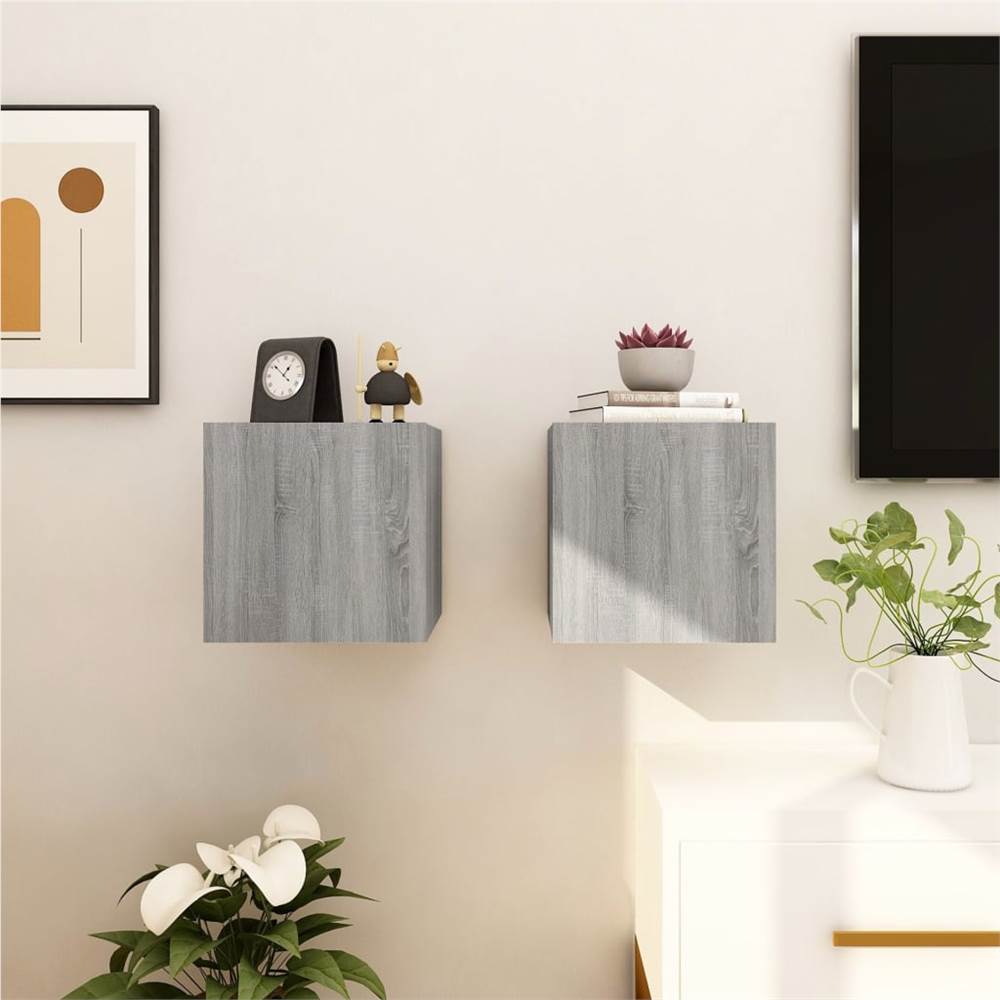 Wall Mounted TV Cabinet 2 Pcs Grey Sonoma 30.5x30x30 Cm 10 Wall Mounted TV Cabinet 2 pcs Grey Sonoma 30.5x30x30 cm
