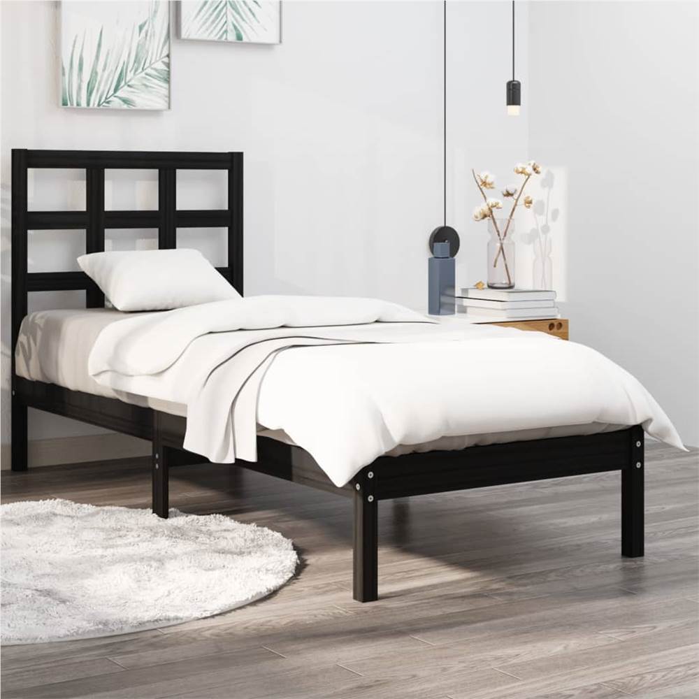 

Bed Frame Black Solid Wood 75x190 cm 2FT6 Small Single