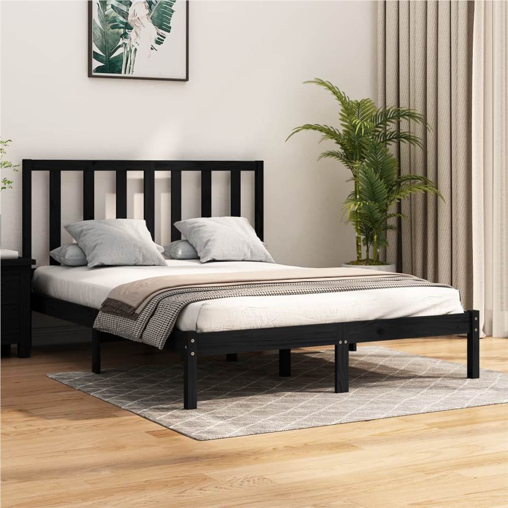 

Bed Frame Black Solid Wood Pine 140x190 cm