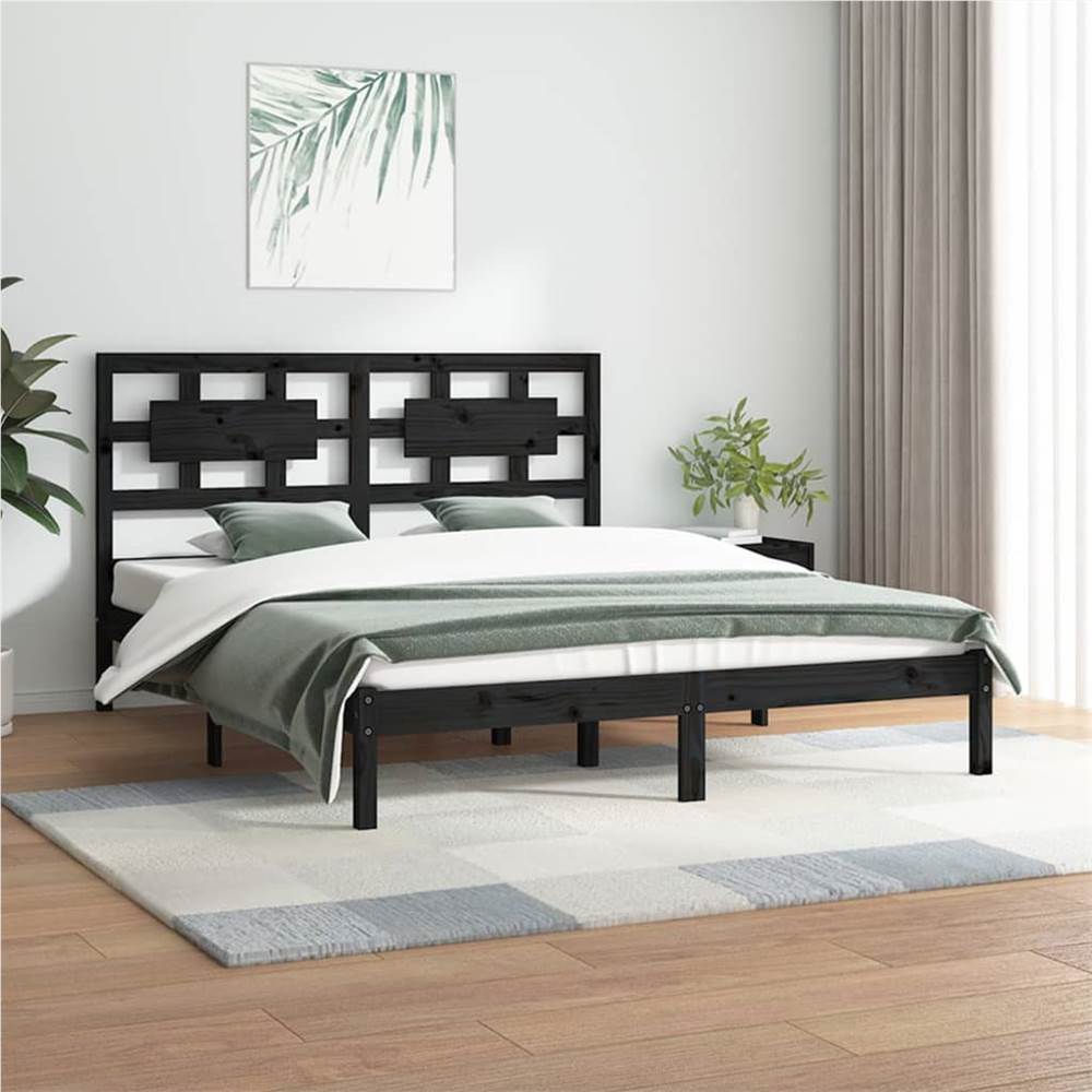 

Bed Frame Black Solid Wood Pine 150x200 cm 5FT King Size