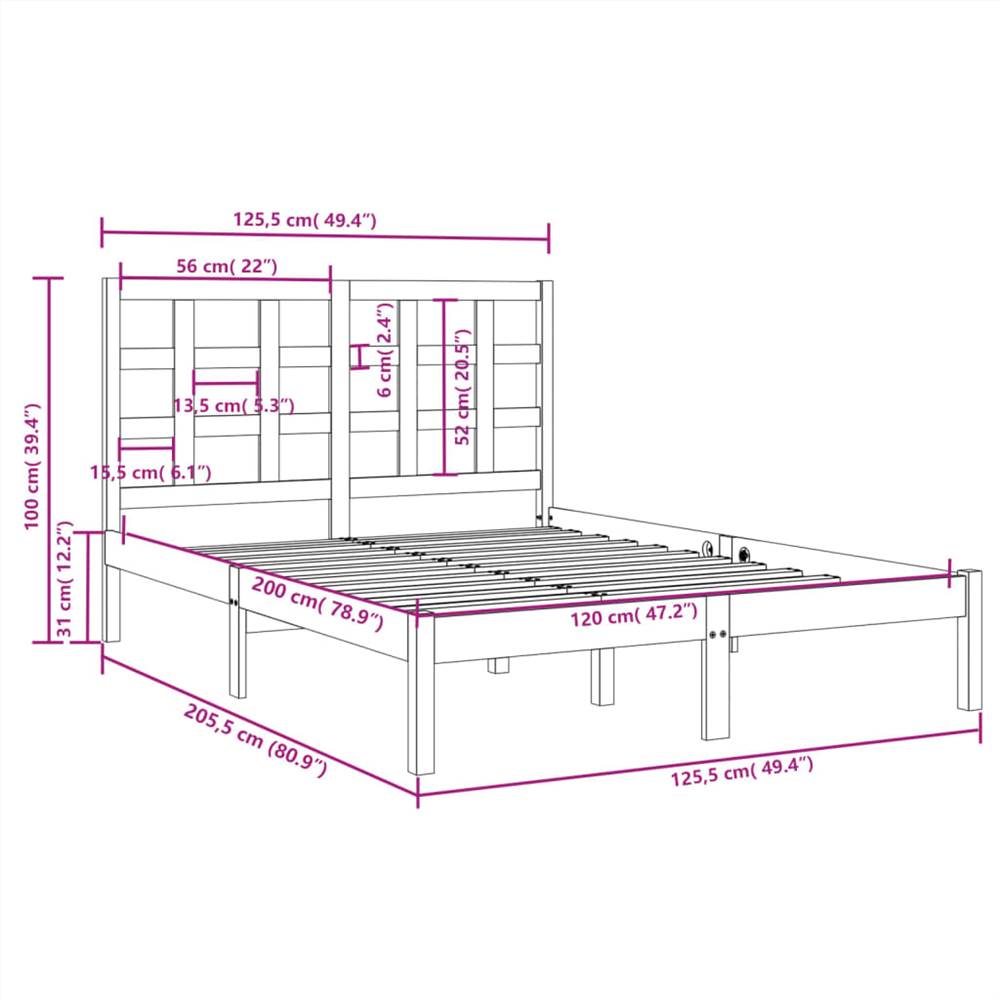 Bed Frame Grey Solid Wood 120x200 cm