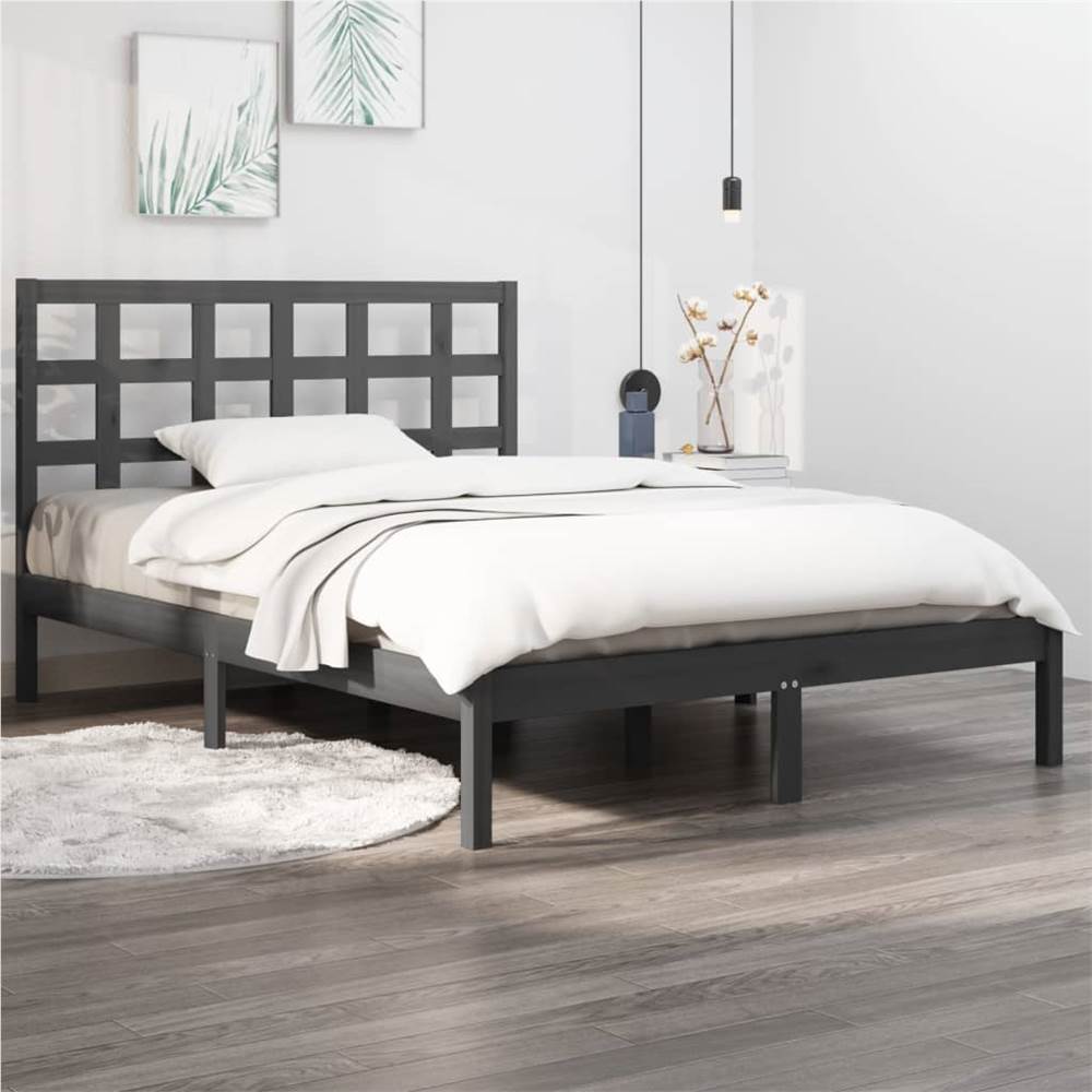 

Bed Frame Grey Solid Wood 150x200 cm 5FT King Size