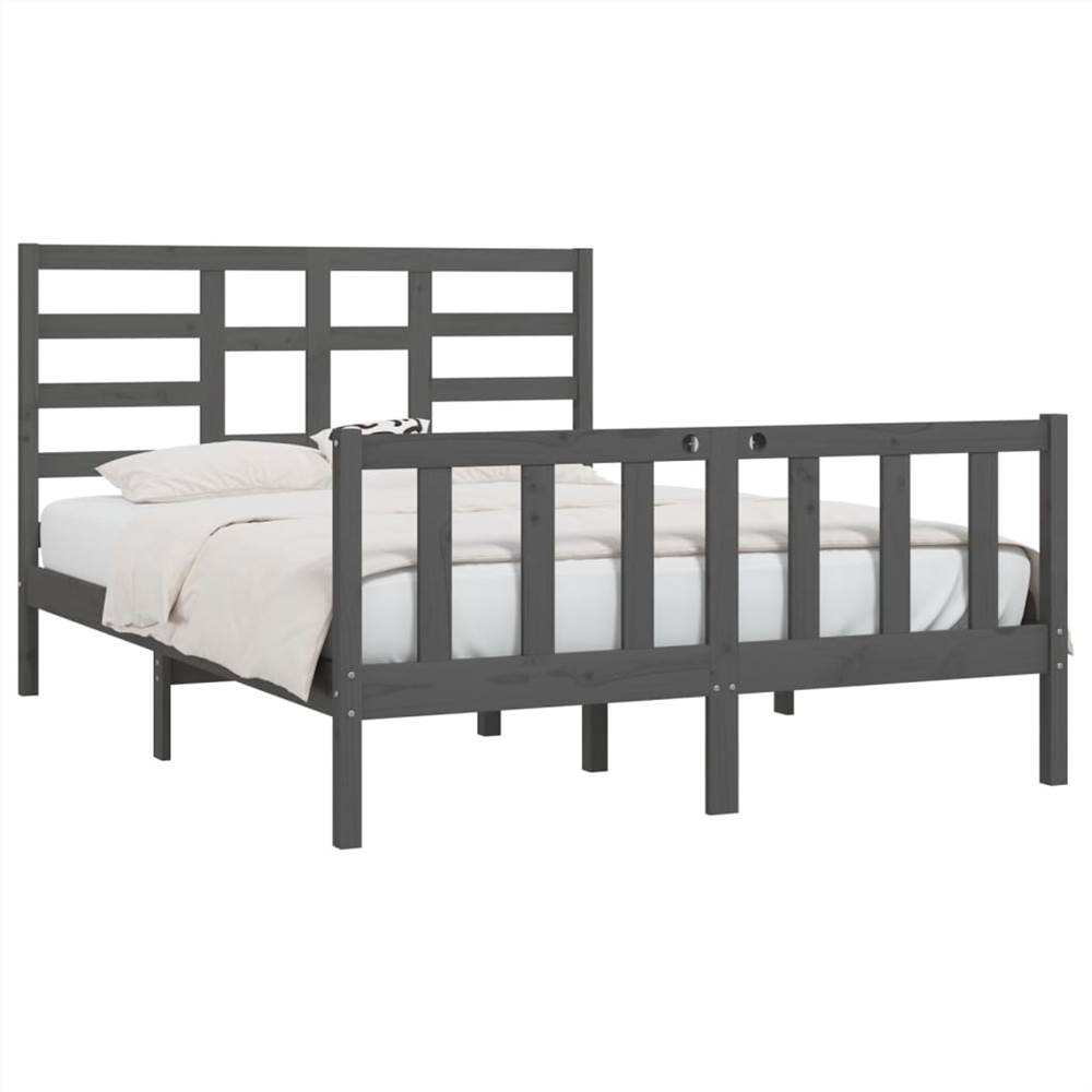 Bed Frame Grey Solid Wood 150x200 cm 5FT King Size
