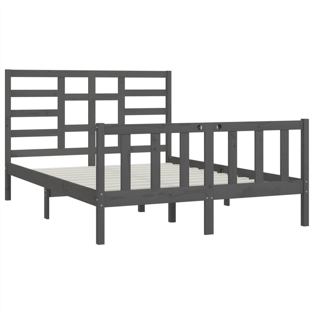 Bed Frame Grey Solid Wood 150x200 cm 5FT King Size