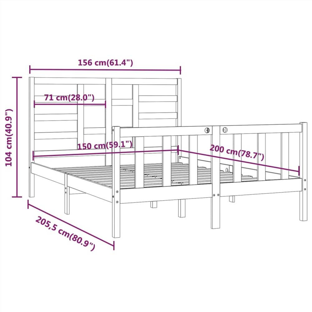 Bed Frame Grey Solid Wood 150x200 cm 5FT King Size