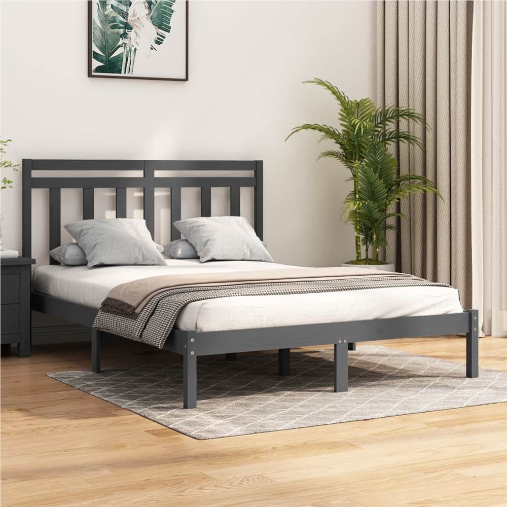 Bed Frame Grey Solid Wood 160x200 cm
