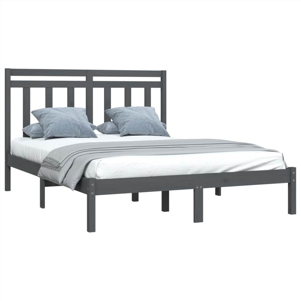 Bed Frame Grey Solid Wood 160x200 Cm 8 Bed Frame Grey Solid Wood 160x200 cm