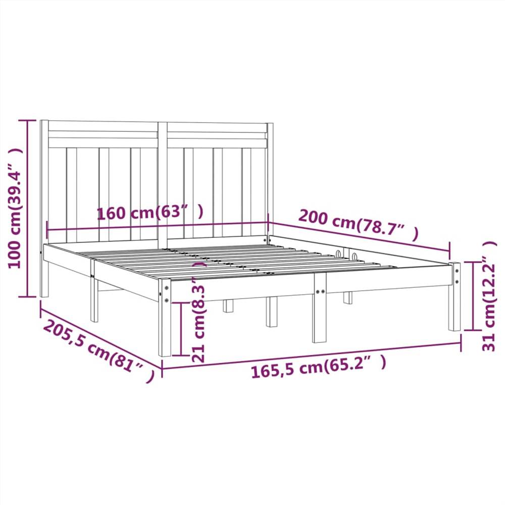 Bed Frame Grey Solid Wood 160x200 cm