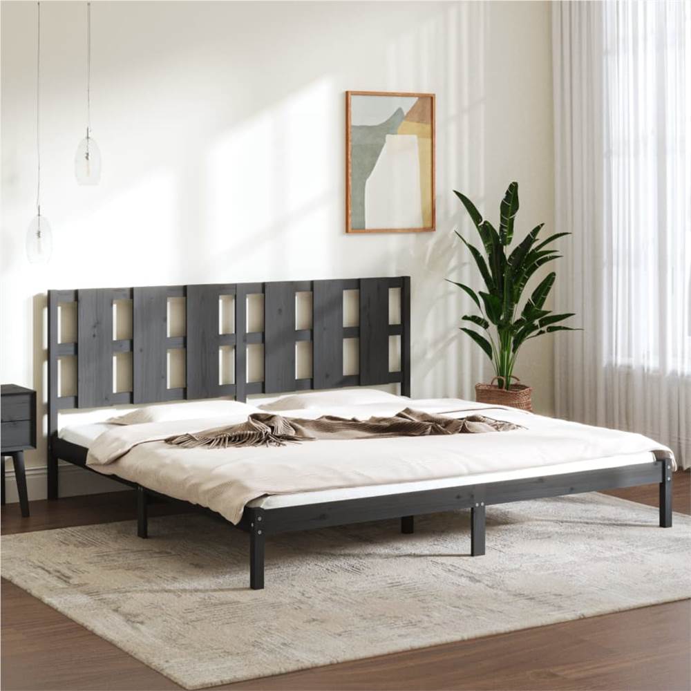 

Bed Frame Grey Solid Wood 180x200 cm 6FT Super King