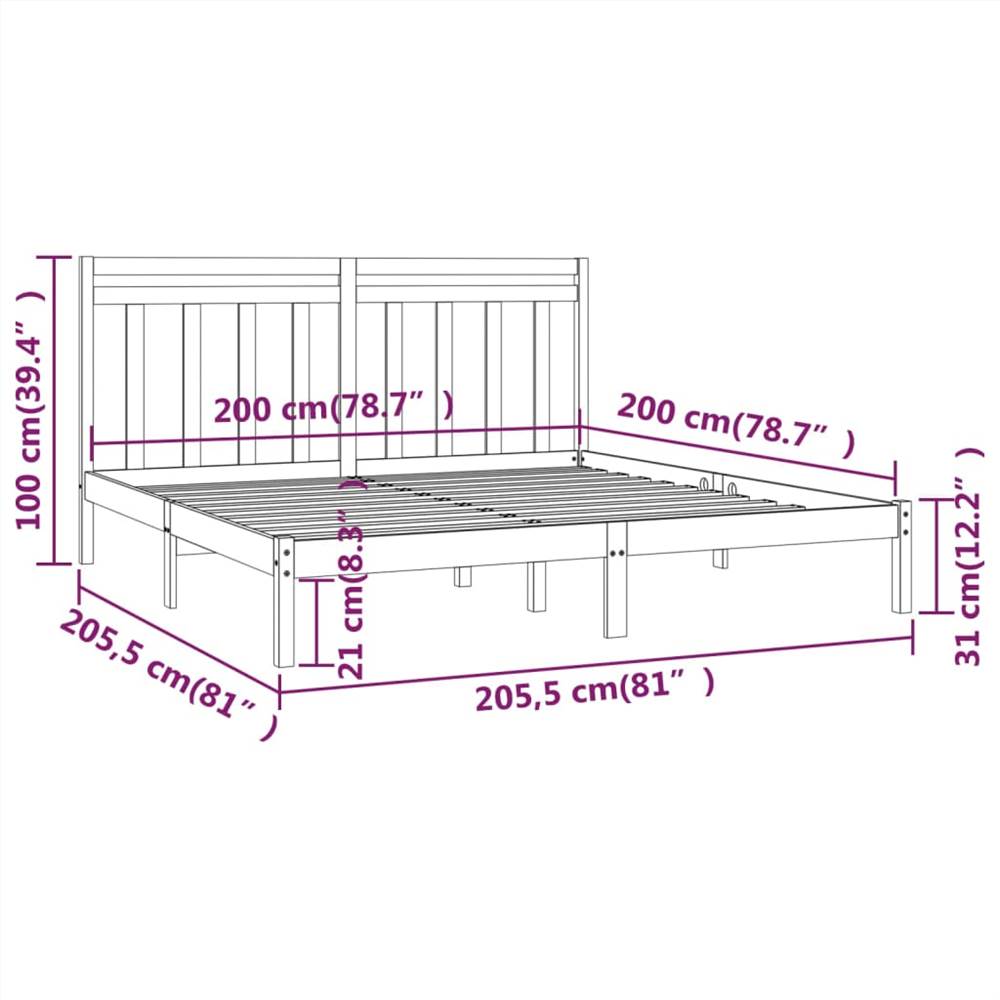 Bed Frame Grey Solid Wood 200x200 cm