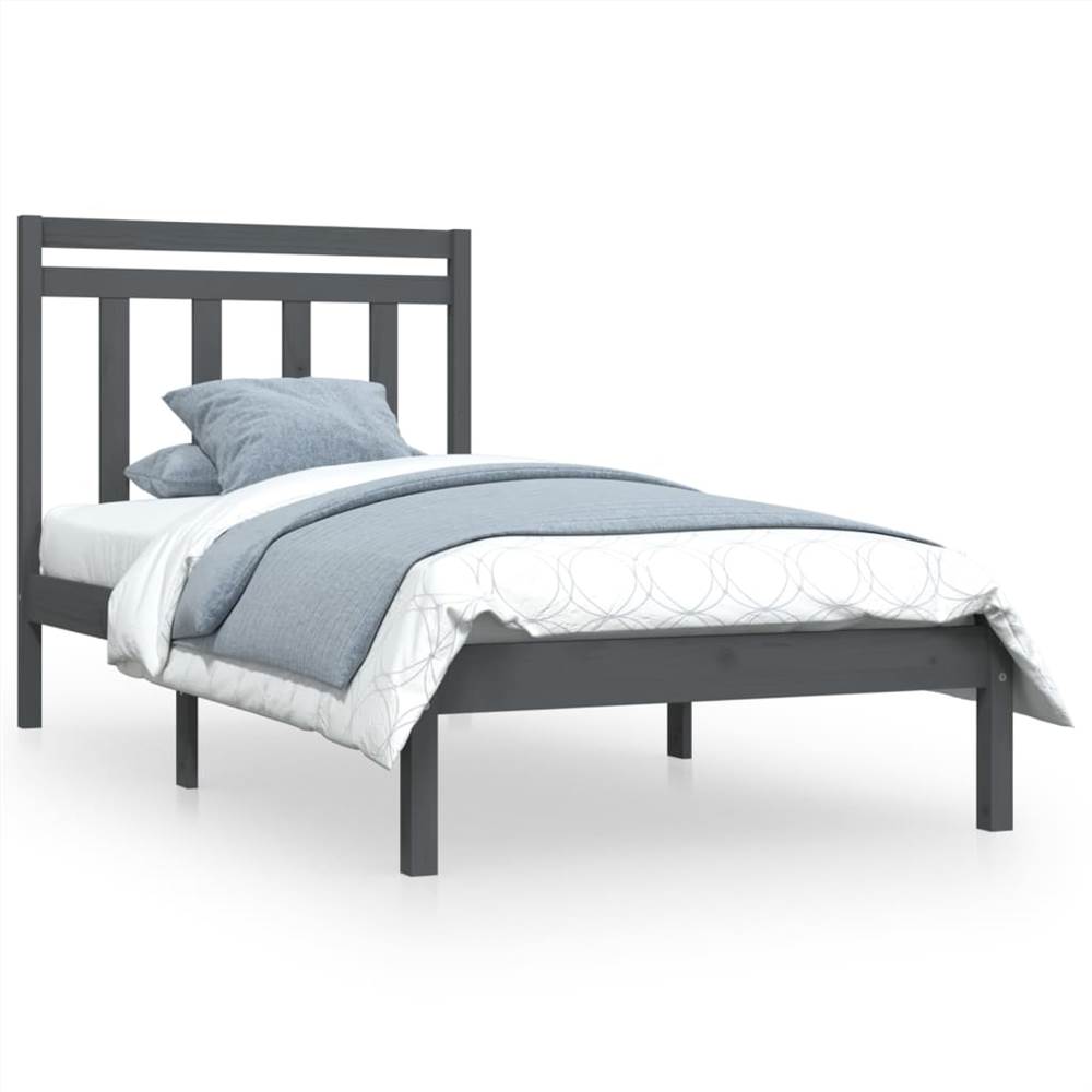 Bed Frame Grey Solid Wood 75x190 cm 2FT6 Small Single