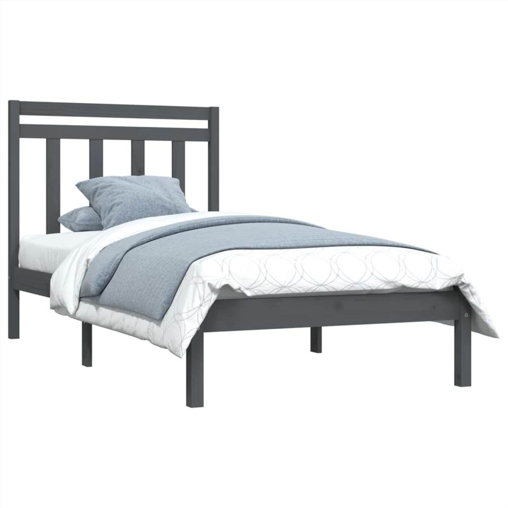 Bed Frame Grey Solid Wood 75x190 cm 2FT6 Small Single