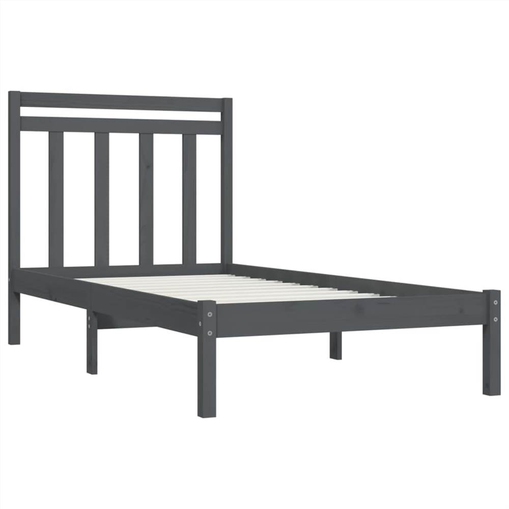 Bed Frame Grey Solid Wood 75x190 cm 2FT6 Small Single