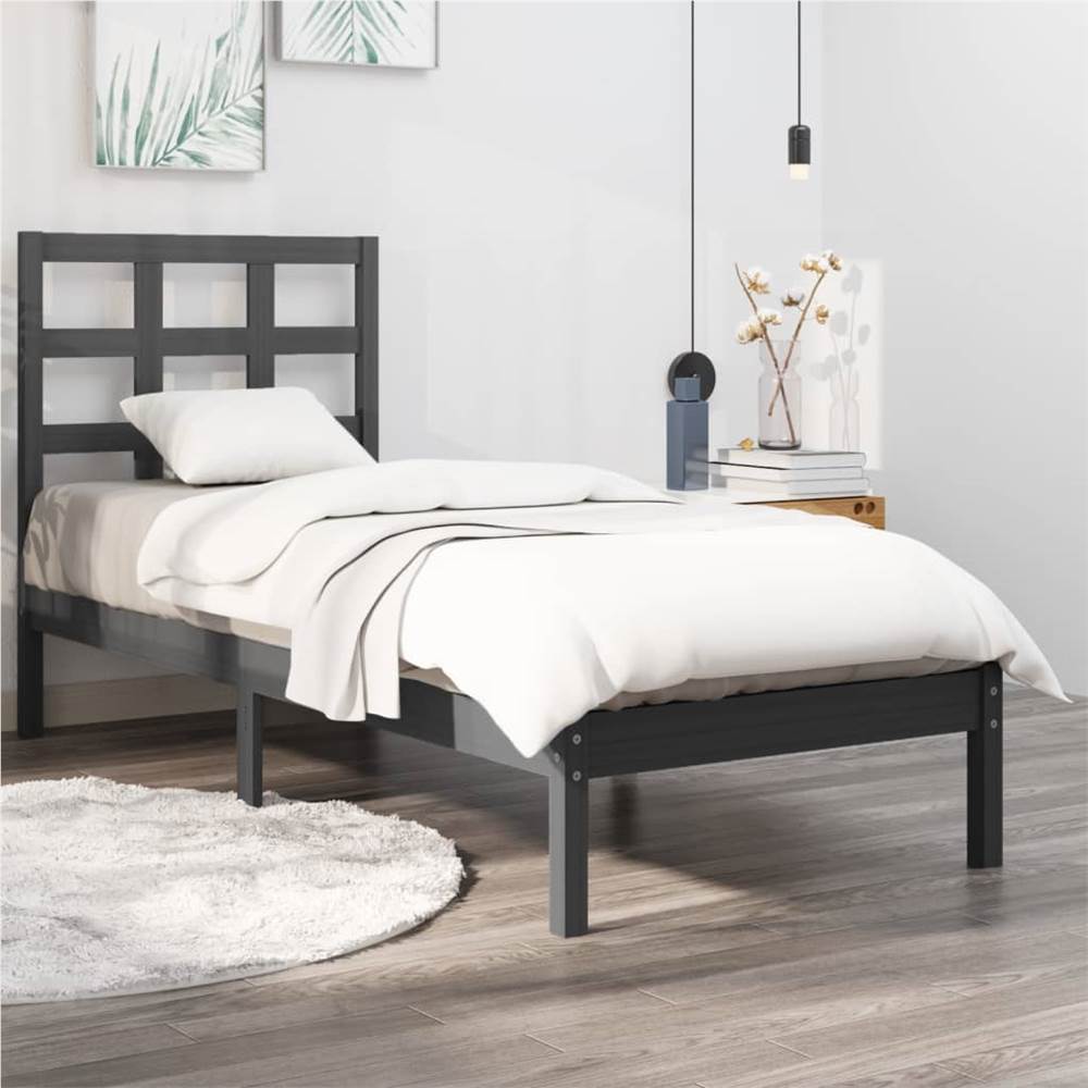 

Bed Frame Grey Solid Wood 75x190 cm 2FT6 Small Single