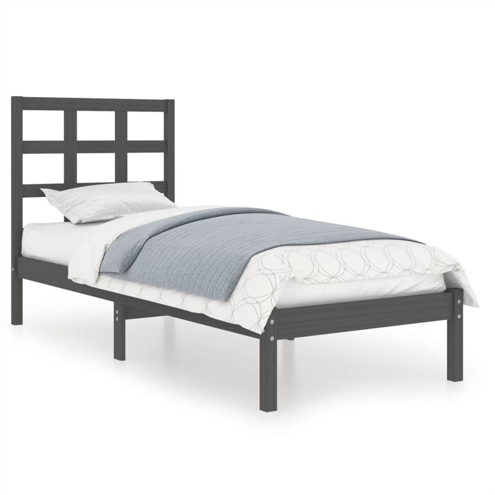 Bed Frame Grey Solid Wood 75x190 Cm 2FT6 Small Single 7 Bed Frame Grey Solid Wood 75x190 cm 2FT6 Small Single