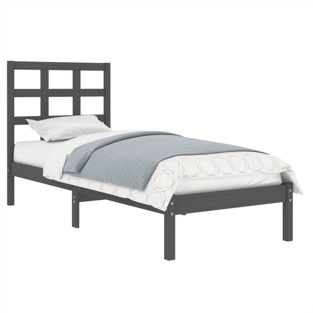 Bed Frame Grey Solid Wood 75x190 Cm 2FT6 Small Single 8 Bed Frame Grey Solid Wood 75x190 cm 2FT6 Small Single