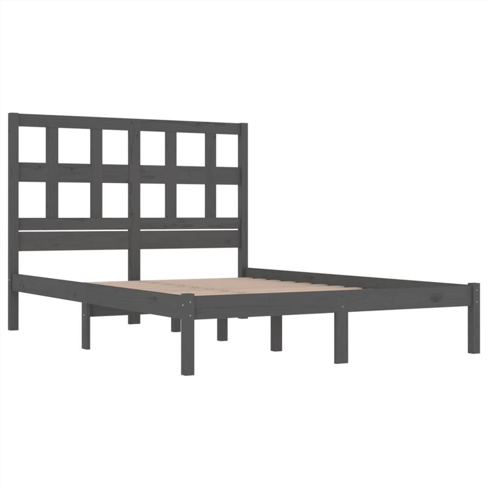 Bed Frame Grey Solid Wood Pine 135x190 cm 4FT6 Double