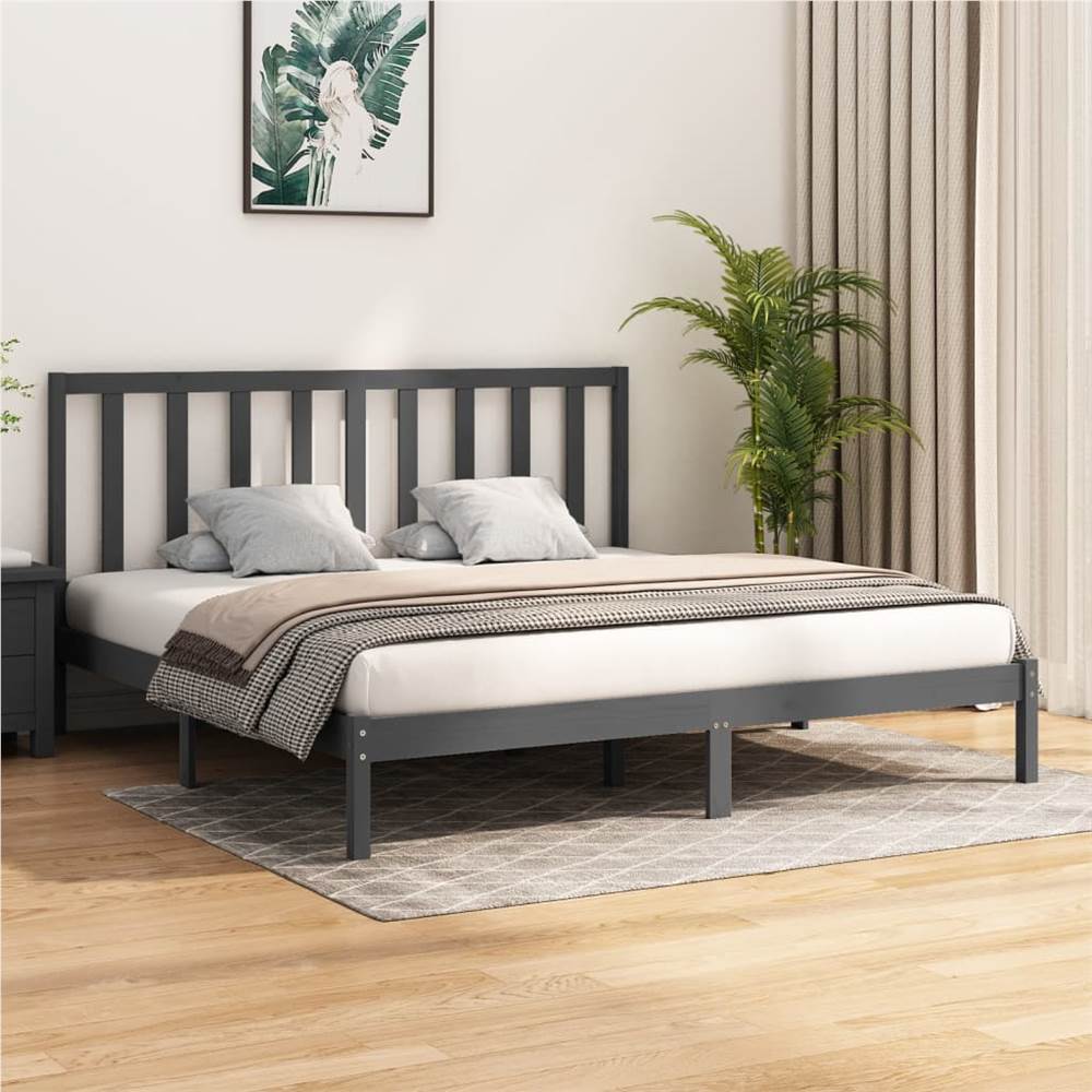 

Bed Frame Grey Solid Wood Pine 180x200 cm 6FT Super King