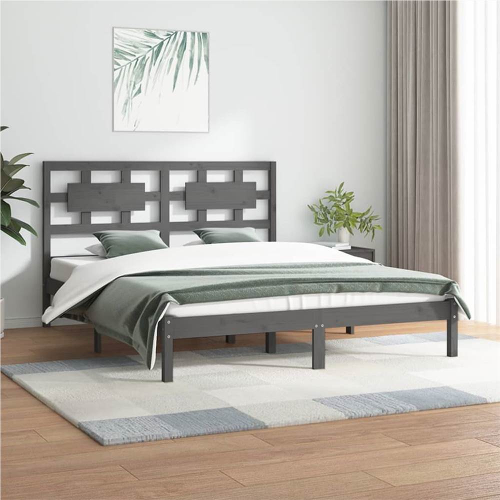 

Bed Frame Grey Solid Wood Pine 180x200 cm 6FT Super King
