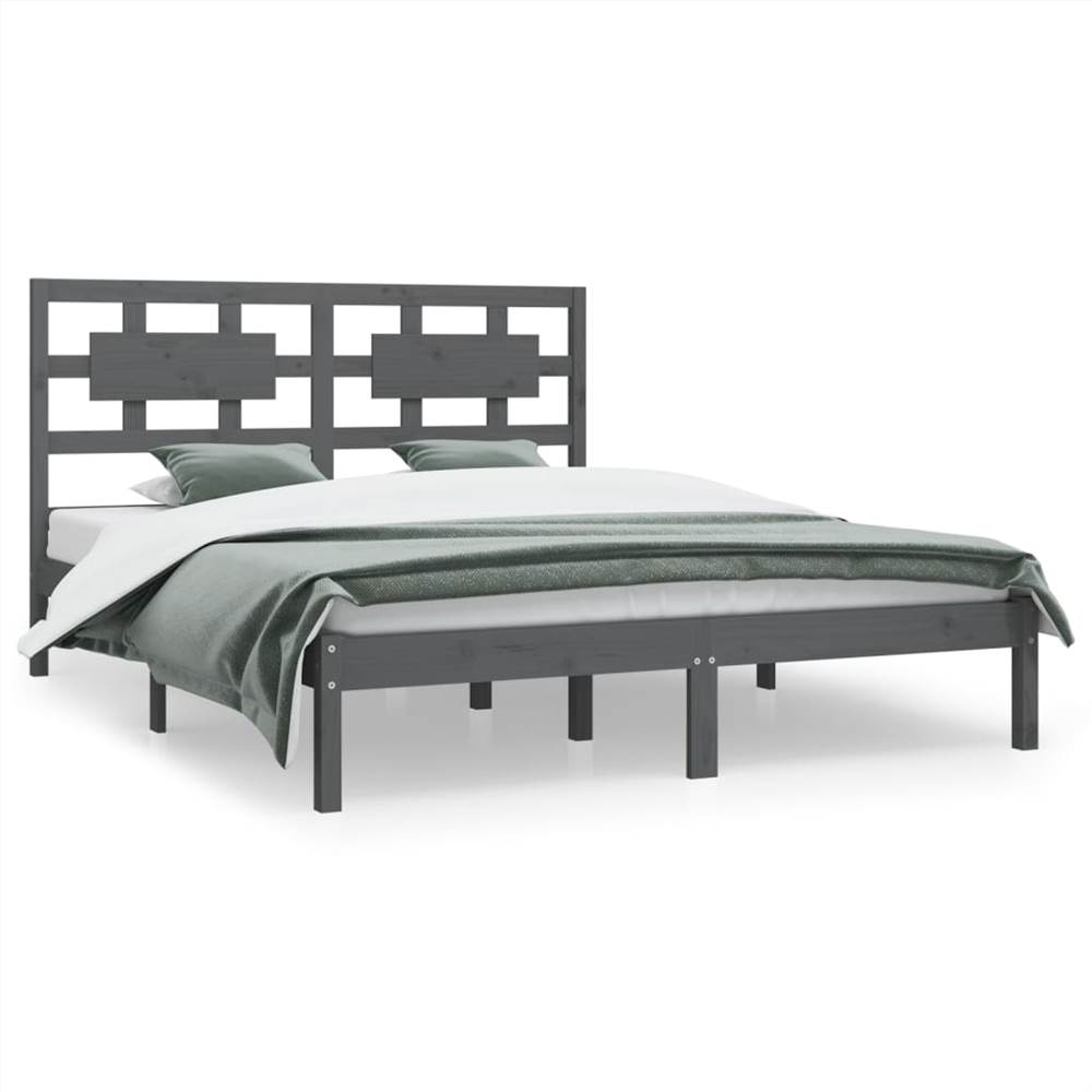 Bed Frame Grey Solid Wood Pine 180x200 cm 6FT Super King