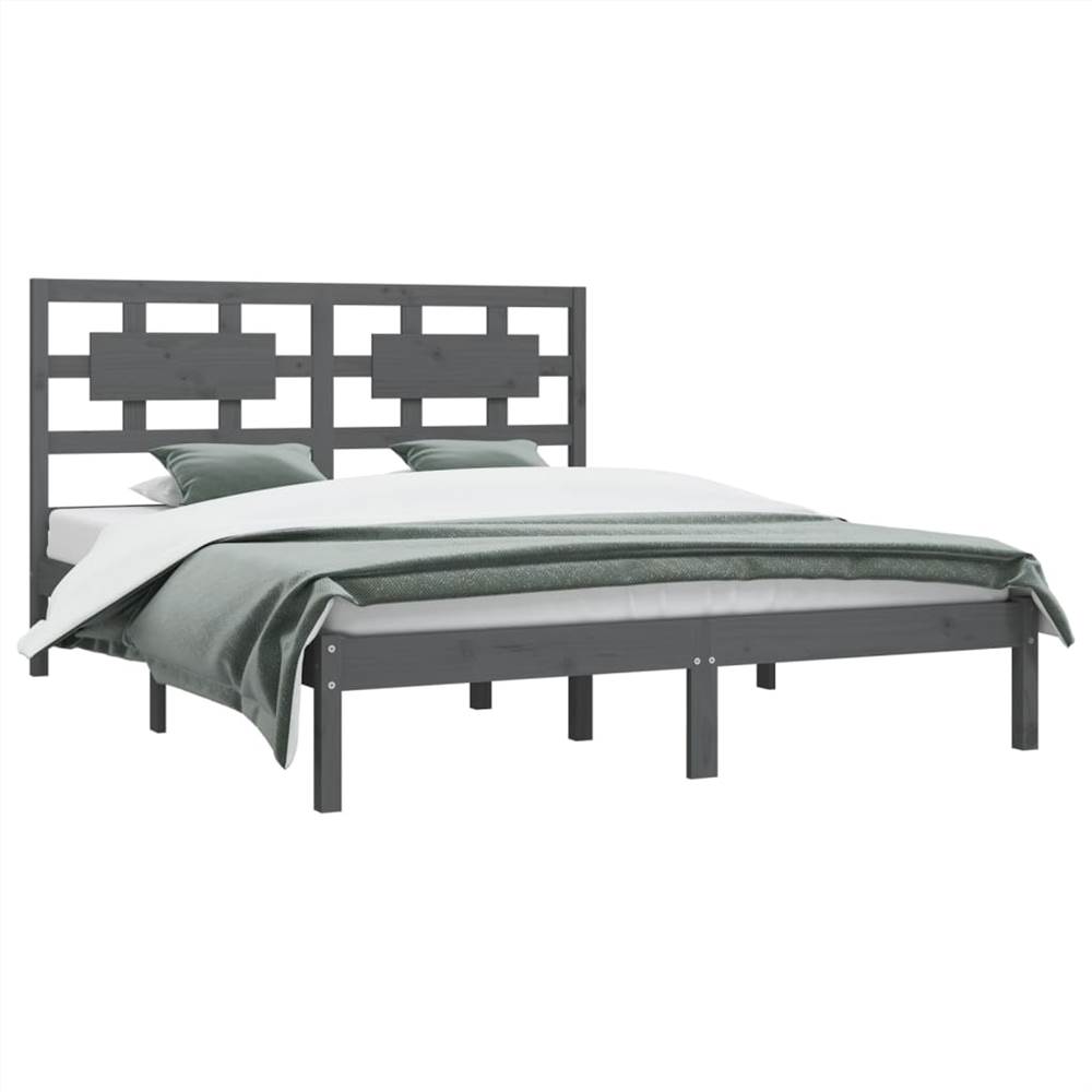 Bed Frame Grey Solid Wood Pine 180x200 cm 6FT Super King
