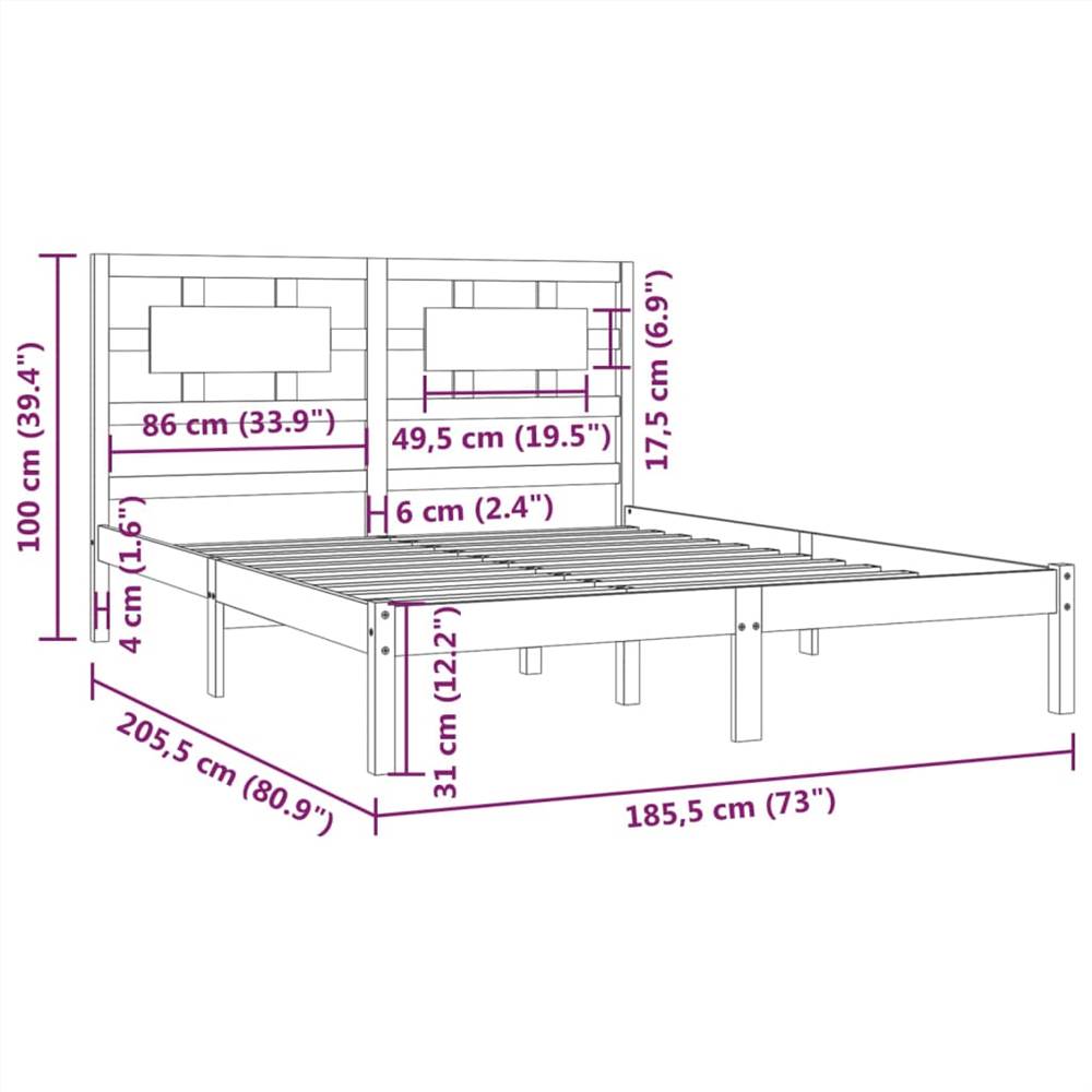 Bed Frame Grey Solid Wood Pine 180x200 cm 6FT Super King
