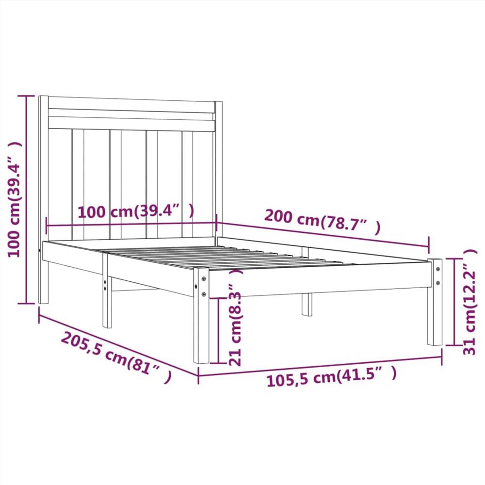 Bed Frame Honey Brown Solid Wood 100x200 cm